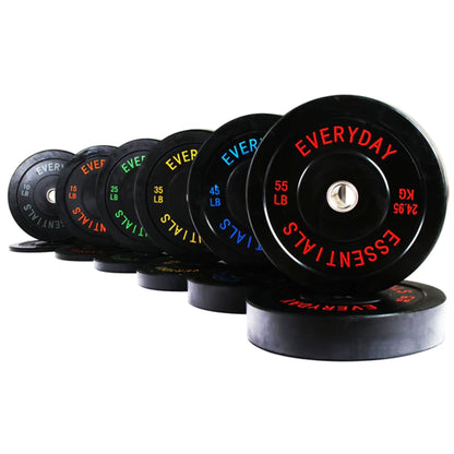 370 Lb Olympic Rubber Bumper Weight Plate Set with 2” Steel Hub Inserts