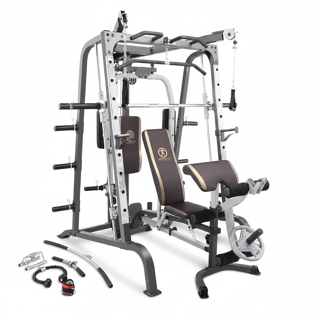 Smith Cage Workout Machine Full Body Strengthtraining Home Gym Equipment System with Leg Developer, Press Bar, PEC Deck, and Squat Rack