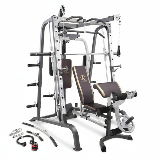 Smith Cage Workout Machine Full Body Strengthtraining Home Gym Equipment System with Leg Developer, Press Bar, PEC Deck, and Squat Rack