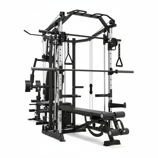 Smith Machine Power Cage, Multi-Function Home Gym System with Cable Crossover, 121LB Weight Stack